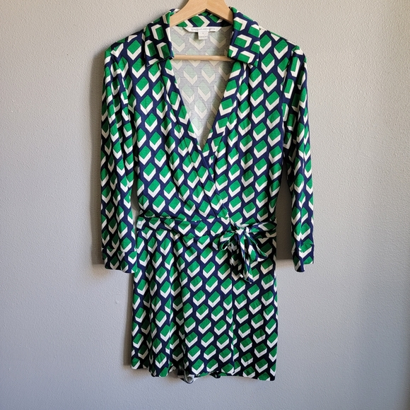 Diane Von Furstenberg Silk Wrap Front Celeste Romper - Picture 3 of 8